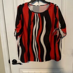 SHEIN Red and Black Striped Blouse